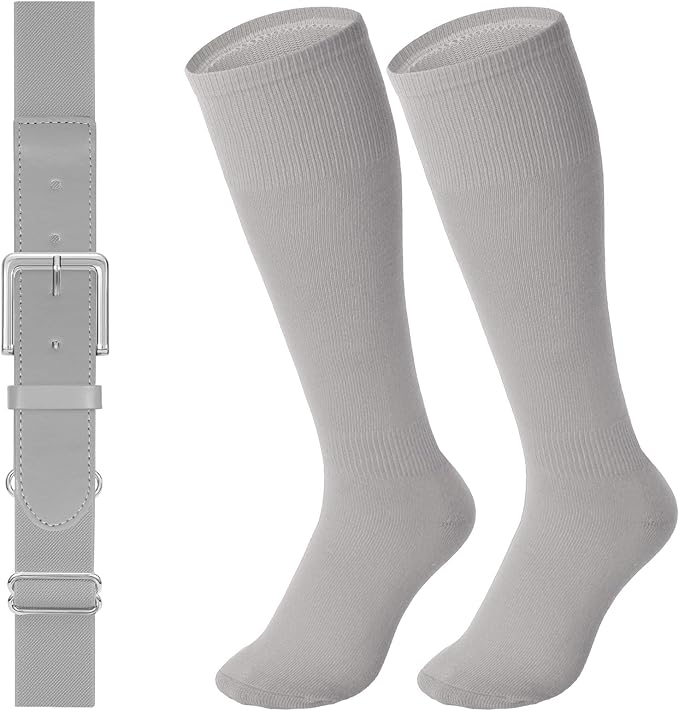 LEACOOLKEY Baseball Belt and Socks Combo Set Adjustable Softball Socks and Elastic Belt for Youth and Adult