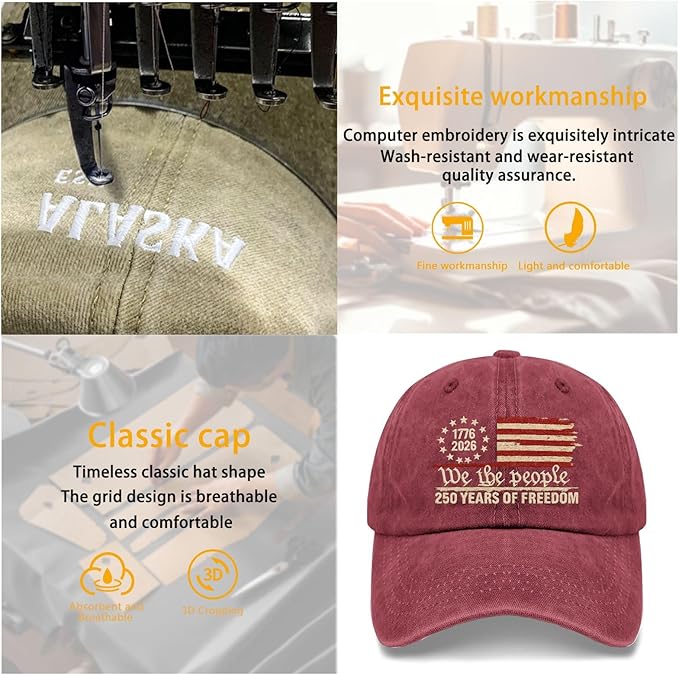 U.S. 250th Anniversary 250 Years Freedoms 1776-2026 Baseball Hats Funny