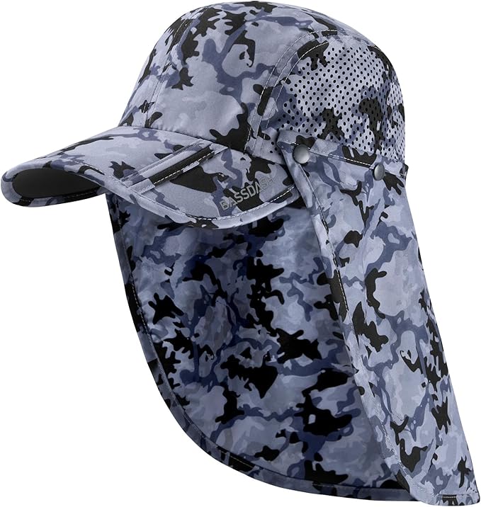 BASSDASH UPF 50+ Foldable Fishing Hat Baseball Cap with Removable Neck Flap Portable for Men Women Golf Hiking