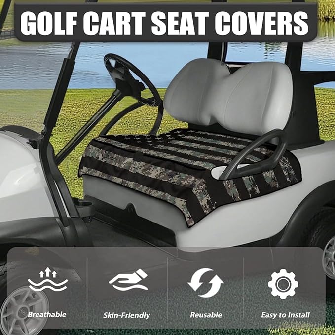 Golf Cart Seat Covers, Universal Golf Cart Seat Towel Blanket with 4 Front Pockets & Nonskid Bottom Fits for Club Car 2 Person Seats Golf Carts