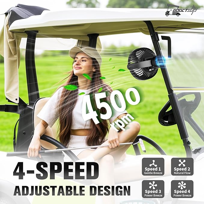 Upgrade Golf Cart Fan Rechargeable with Magnetic Base, Portable 12000mAh Magnetic Fan with 4 Speeds, LED Lantern, Fits Club Car EZGO YAMAHA Golf Cart & Cruise Ship Accessories