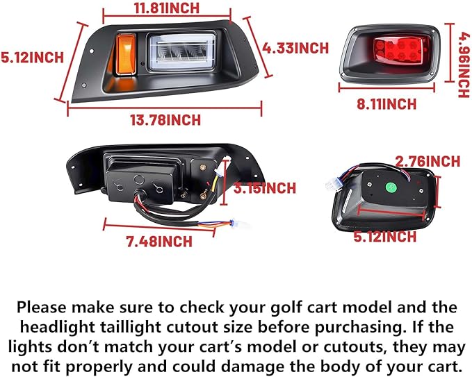 LED Headlight & Tail Light Kit for EZGO TXT 1996-2013 Includes High-Beam & Low-Beam, Turn Signals, Horn, Brake & Wiring Harness Street-Legal, Plug-and-Play Upgrade 12V