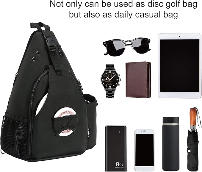 MOYAQI Disc Golf Bag with Retriever Holder and Storage Pockets, Disc Golf Backpack with 8-10 Disc Capacity, Padded Adjustable Strap and Back Panel, Lightweight and Durable