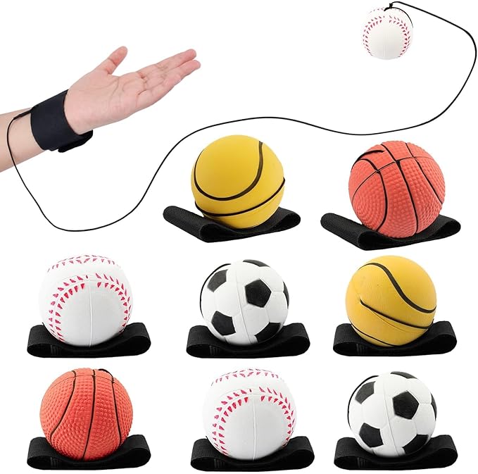 SAYAYA 4/8/16/32 Wrist Return Ball on a String 2.36 Inches Rebound Sport Balls with Elastic Strap Baseball Soccer Tennis Practice Party Favors, Wrist Exercise and Fun Play for Kids & Adults