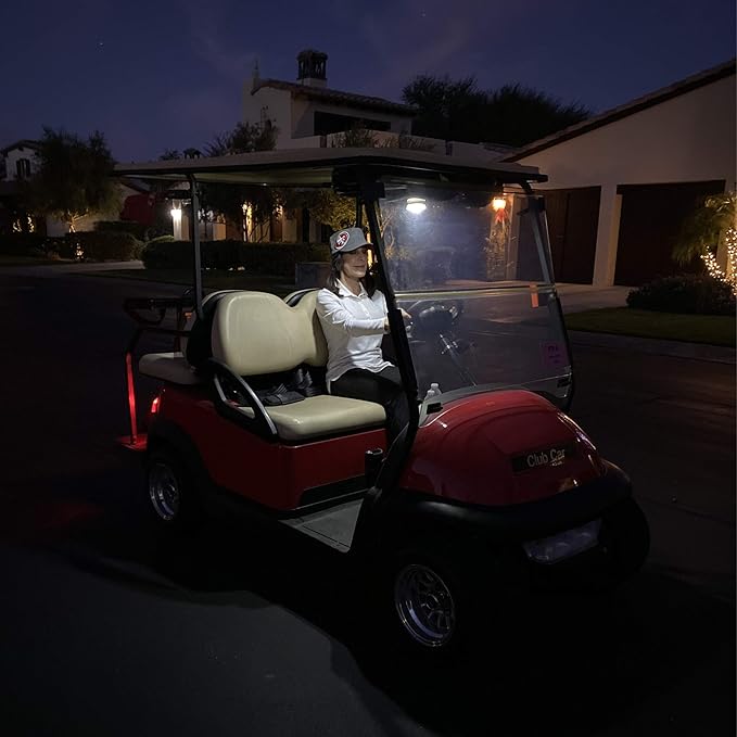 2-Pk Universal Golf Cart Roof Stick On Anywhere One Touch LED Light fits Club Car, Onward, Precedent, EZGO, Yamaha, and Garia carts, USB Rechargeable Puck Designed for Golf cart use, Great Golf Gifts