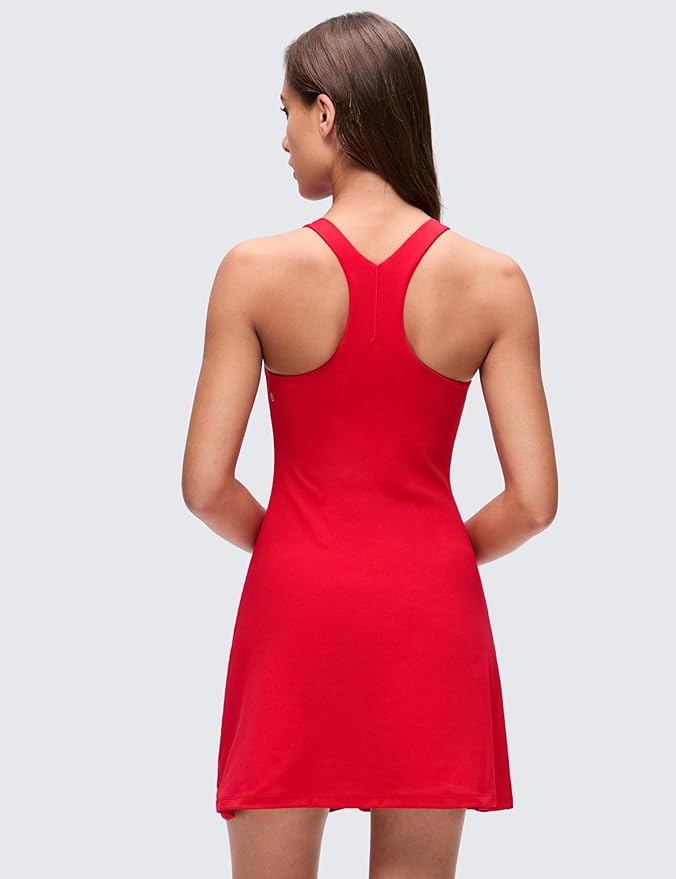 CRZ YOGA Butterluxe Racerback Mini Dress for Women - A Line Crewneck Casual Travel Outfits with Bras No Built-in Shorts
