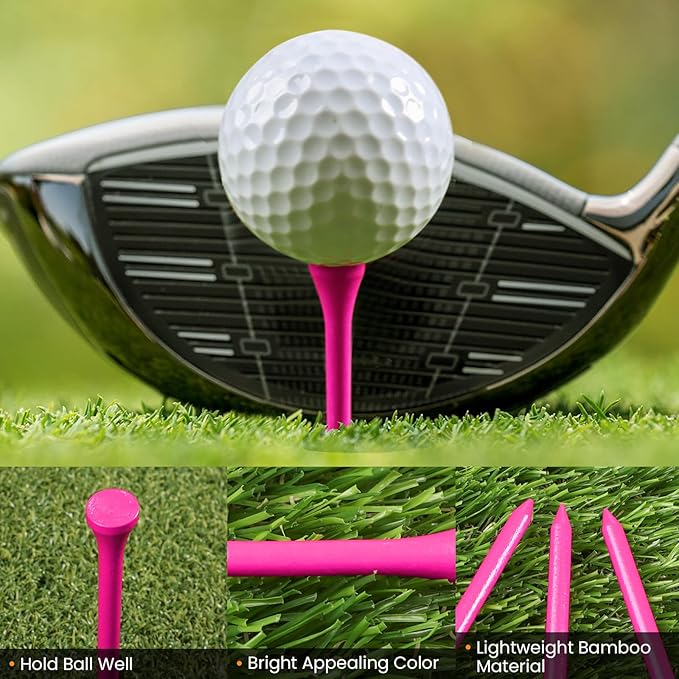 FINGER TEN Bamboo Golf Tees Wood 1 1/2 2 3/4 3 1/4 Inch Wooden Short Long Tee Color Bulk 250/500/1000/2000 Count for Men Women Kids in Red Pink USA Flag