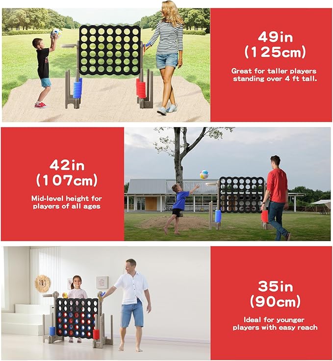 UNICOO® Jumbo 4 in a Row Game | Adjustable Height 4-to-Score Giant Yard Game Set - Image 3