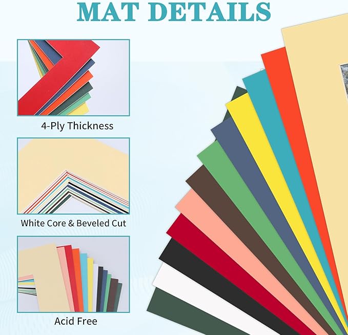 ZBEIVAN 12 Packs Mixed Colors 8x10 Picture Frame Mats - Image 3