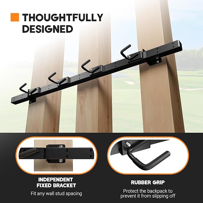 Golf Bag Wall Mount for Garage, Golf Bag Storage Rack, Adjustable Hook, Heavy-Duty Wall Mount Organizer for Golf Bags & Accessories