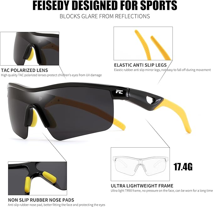 FEISEDY Kids Teens Baseball Polarized Sunglasses Sports TR90 Frame Boys Girls Cycling B2454