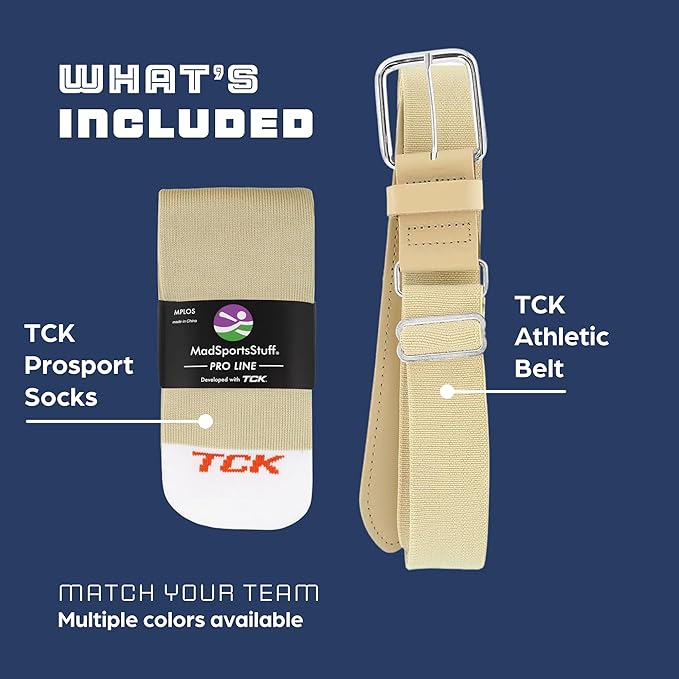 MadSportsStuff Softball or Baseball Socks and Belt Combo - Youth and Adult Sizes Boys and Girls Men and Women