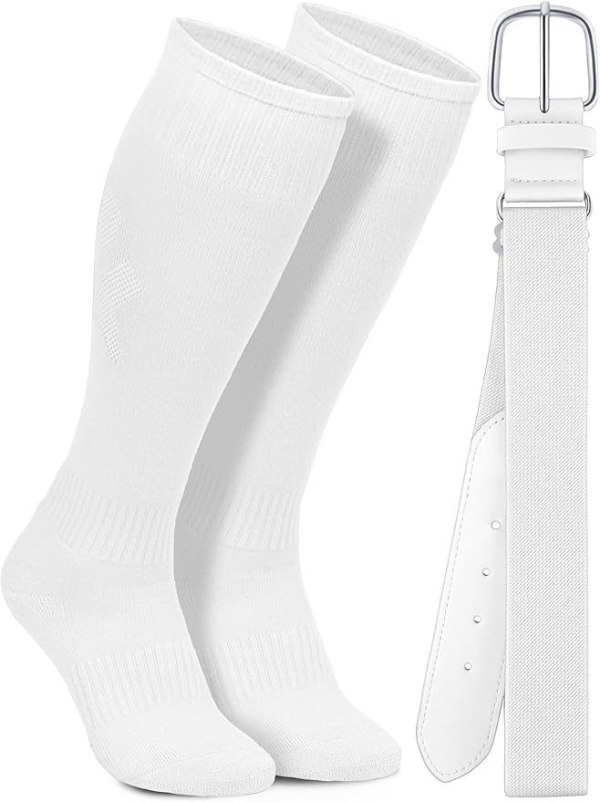 Baseball Socks and Belt Combo Set Cotton Boys Adjustable Baseball Softball Socks and Belt for Boys Girls