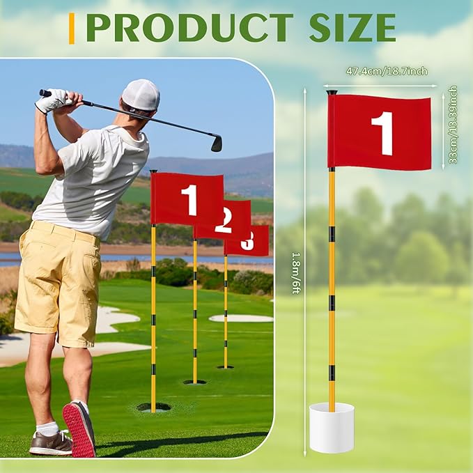 Golf Flag Stick 6ft, 3 Set Putting Green Flags with Hole Cup & Flagstick, Numbered Pin Flags for Backyard Yard Driving Range Chipping Green, Practice Accessories Gift for Men(Red)