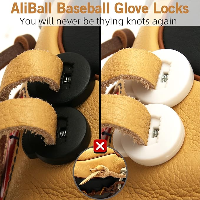 AliBall Glove Locks Baseball, Glove Lace Locks 8 Pack, Never Need Thying Knots Again, Fits All Baseball and Softball Gloves