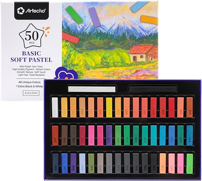 Artecho 50pcs Soft Pastels, 48 Colors Including 4 Fluorescent Colors, Extra by Artecho