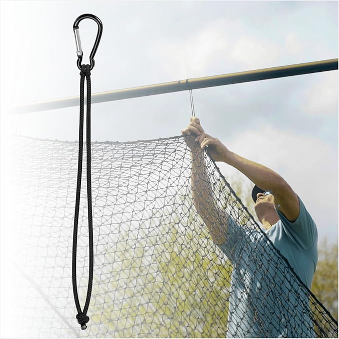 Batting Cage Net Hooks - Heavy Duty Carabiner Clips and Hanging Ropes, Hangers Accessories for Baseball, Softball, Golf Nets, 25 Pcs