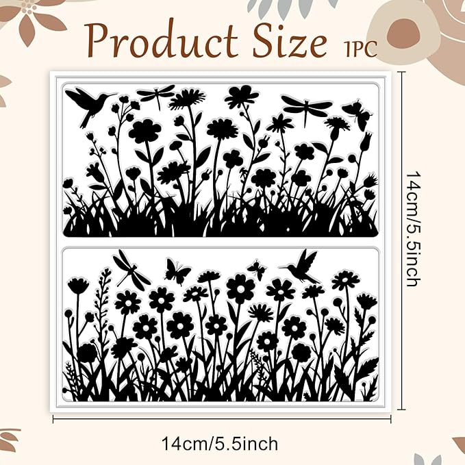 CHGCRAFT Wildflowers Silhouettes Print Pattern Clay Texture Sheet Butterflies - Image 2