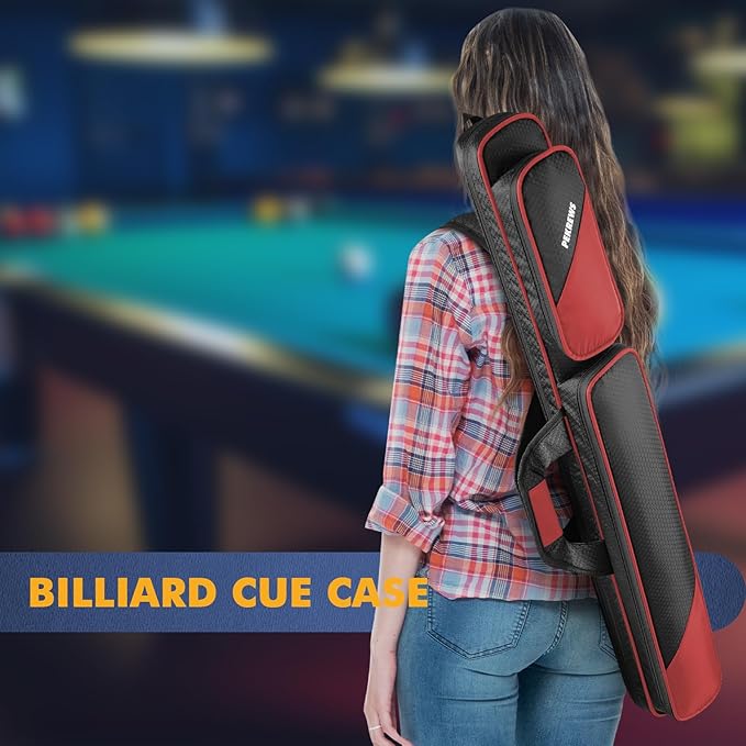 PEKREWS Pool Cue Case, Pool Stick Case 2x2 Holds 2 Sticks with 2 Accessory Zipper Pockets, Sturdy Polyester Pool Cue Carry Bag with Shoulder Strap Handle, Soft Billiard Cue Sling Bag for Men and Women