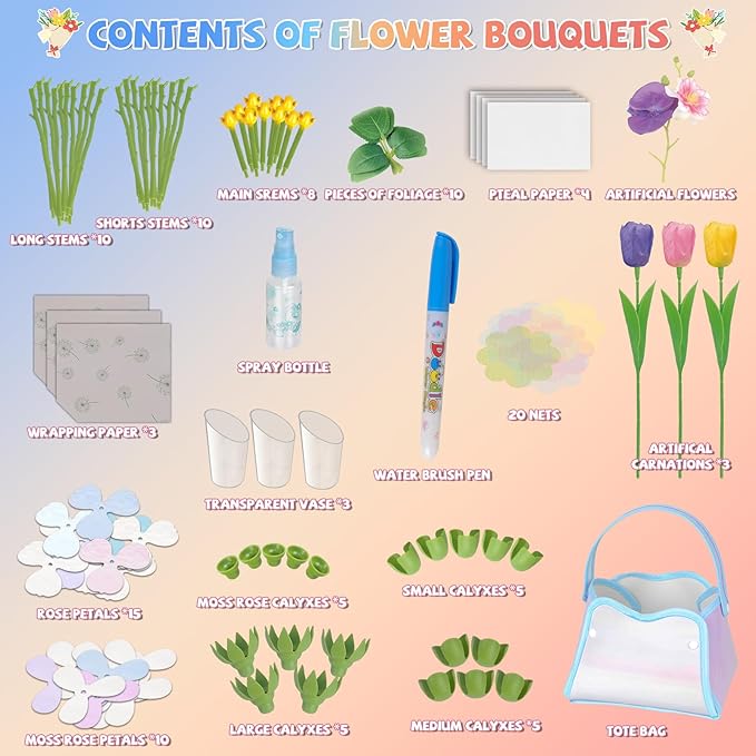 kenvc DIY Flower Bouquets Toys, Fabric Flower Market Toy is - Image 2
