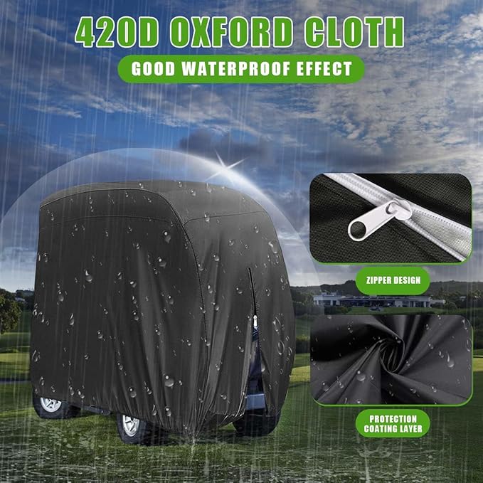 KISEER 4 Passenger 420D Waterproof Golf Cart Cover fits EZ GO Club Car Yamaha, Sunproof Dustproof