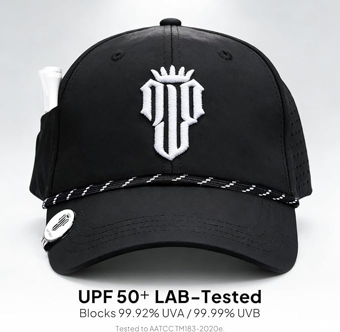 NJF Golf Hat Men - Breathable Mens Golf Hats, Adjustable Rope Hook and Loop Style Cap, Convenient Cap with Tee Holder