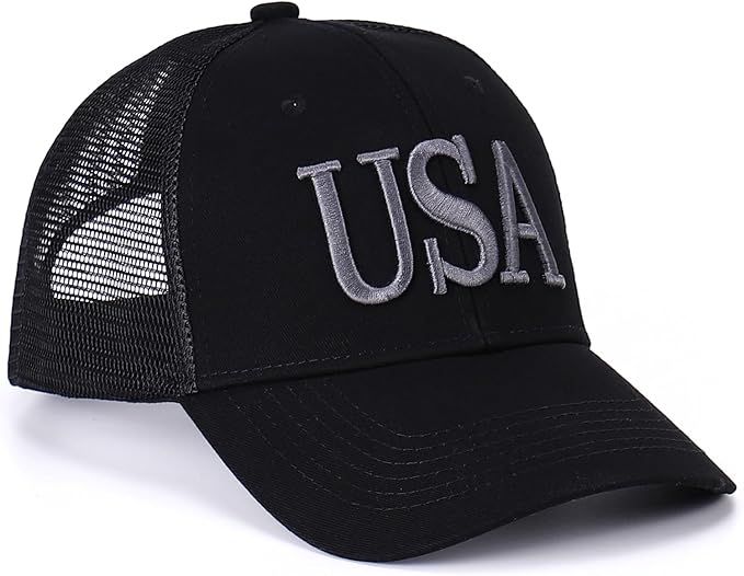 USA Trucker Hat for Men & Women American Flag Cap Adjustable Baseball Cap Mesh Snap Patriotic 3D Embroidered Cap