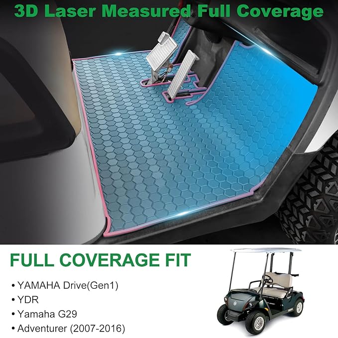 Golf Cart Floor Mat for Yamaha G29 Drive, Upgraded Non-Slip Full Coverage Liner Mats Replacement Thick Rubber, Fits Yamaha Drive (Gen1), G29, YDR, Adventurer (2007-2016)-Red Trim