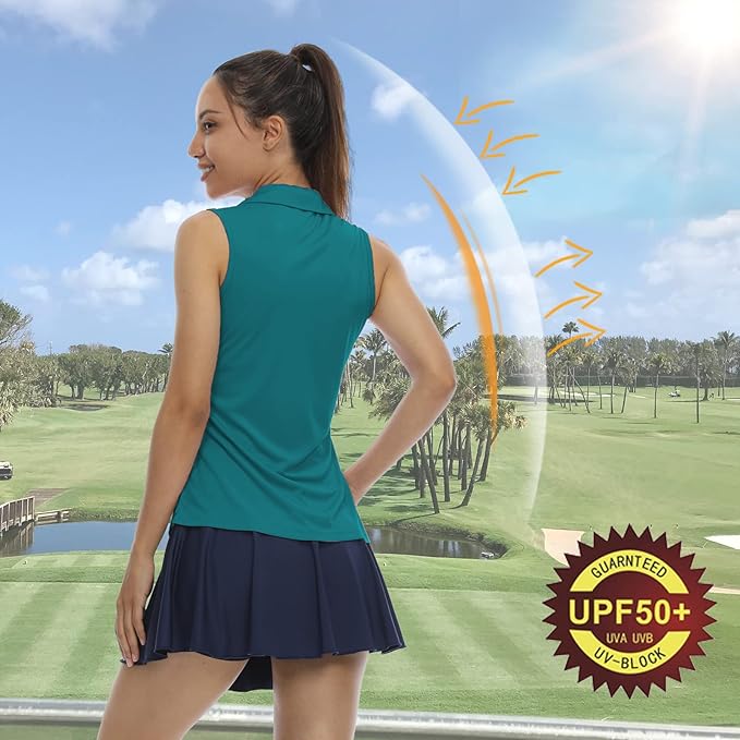LastFor1 Women's Sleeveless Polo Golf Shirts Quick Dry 50+ UV Protection V-Neck with Collar Lightweight Tennis Tank Tops