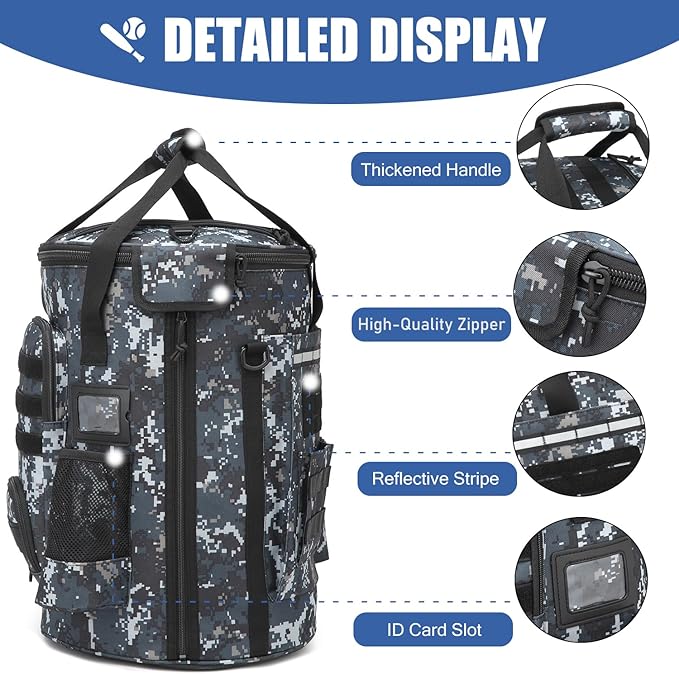 Baseball Bucket Bag 6 Gallon Bucket Cover Organizer w/Padded Seat tactical Softball Coaches Bag for Balls, Bat, Gloves, Scoreboards