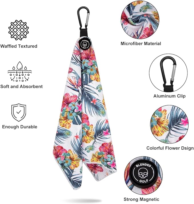 Golf Towel Magnetic Golf Bags Towel with Clip for Men & Women，Microfiber Fabric Waffle Pattern Golf Towels for Strong Hold to Golf Carts or Clubs (White)