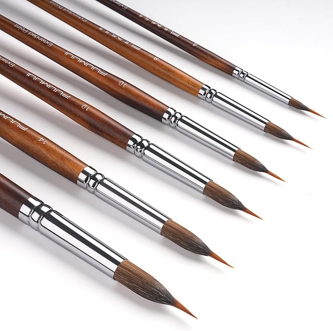 Watercolor Brushes Professional, Fuumuui 6Pcs Extended Needle Point Brushes - Image 2