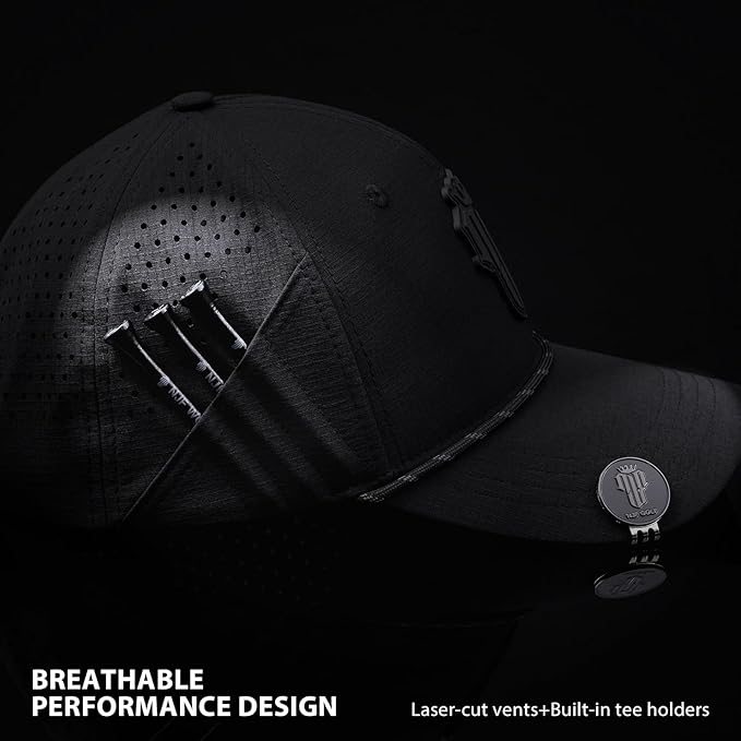 NJF Golf Hat Men - Breathable Mens Golf Hats, Adjustable Rope Hook and Loop Style Cap, Convenient Cap with Tee Holder