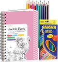Sketch Book with 12 Color Pencil Set, 90 Sheets Spiral Sketchbook by Prudiut