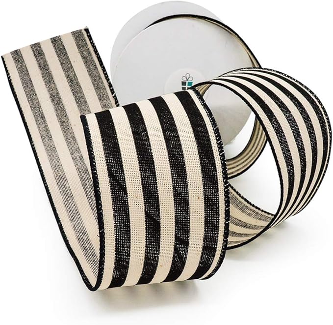 CT CRAFT LLC Striped Canvas Cotton Ribbon 2.5" x 10 Yards Ivory/Black Stripes - Image 7