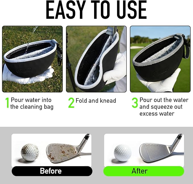 GAIARENA Golf Cleaning Bag Pouch Golf Ball Washer Club Cleaner with Scrub and Wipe Cloth Gifts Ideas for Golfers On-Course Golf Accessories