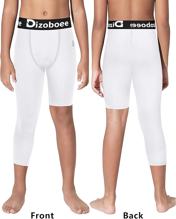 Youth Boys Compression Pants One Leg 3/4 Athletic Leggings for Sports Kids Basketball Tights Football Baseball Pants