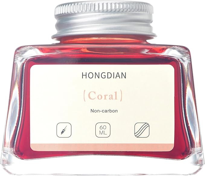 Hongdian Fountain Pen Bottled Ink Coral Color, 60ml Non Carbon Inkwell Bottle - Image 6