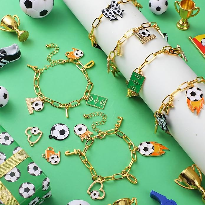 Kigeli 394 Pcs Sports Bracelets for Women DIY Game Bracelets kit Softball Baseball Football Jewelry Crafts Adjustable Gold Letter Charms Keychain for Team Sport Lovers Gifts