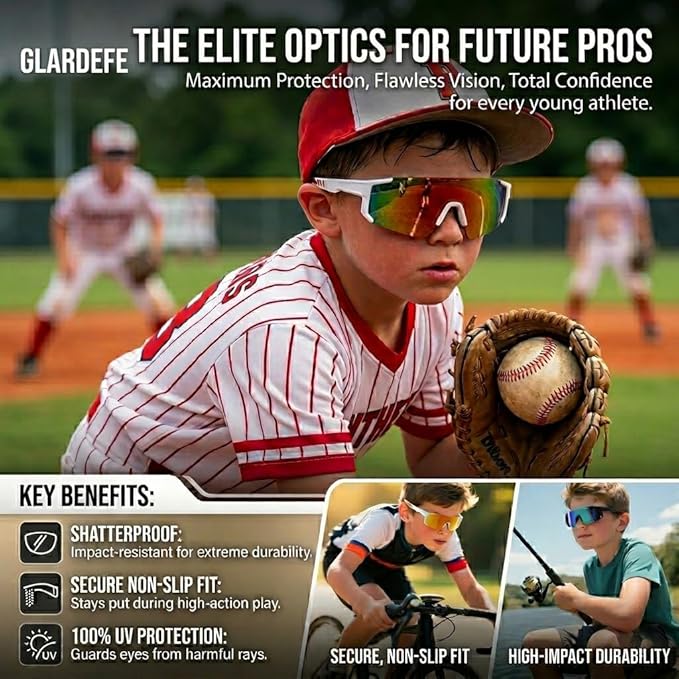 Kids Baseball Sunglasses - Youth Baseball Sunglasses for Toddler Boys Girls - Sports Softball Shades Age 3-10