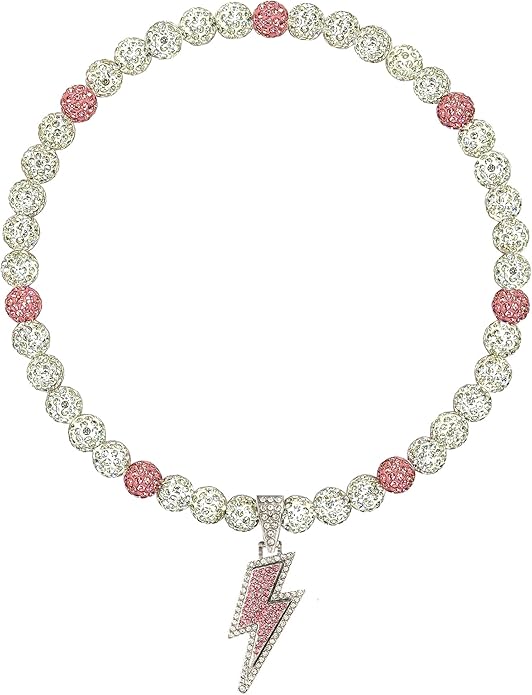 Baseball Necklace for Men 16/18/20 Inch Bling Ice Collection Lightning Bolt Pendant Necklace for Women Rhinestone Clay Beaded Discoball Accessories Gifts for Baseball Team Players Lovers