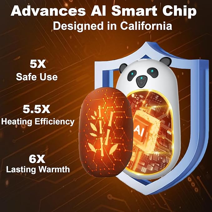 ‎Hand Warmers 2 Pack,Hand Warmers Rechargeable 6000mAh 20Hrs Long Safe Heat AI Smart Chips,Portable Pocket Heater,Gifts for Birthday,Outdoor,Golf,Hunting,Camping Accessories