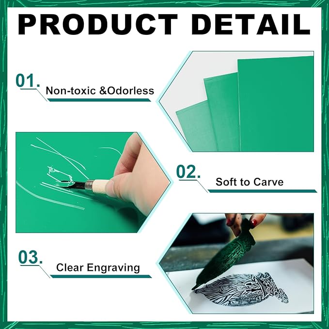 Yeaqee 8 Pcs 8 x 10 Inch Linoleum Block Rubber Carving Block Soft Linocut - Image 3