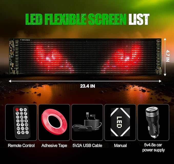 Golf Cart Devil Eyes Light Sign Screen, Programmable-Animations Flexible Screen for Golf Cart Windshield, DIY Dynamic text, graffiti, patterns With App&Remote Control, 23.4"x4.7" Windshield Decoration