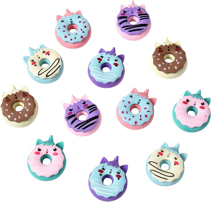 HILAZA Donut Erasers for Kids Bulk, 24 Pieces 3D Cute Fun Monster Erasers for by HILAZA