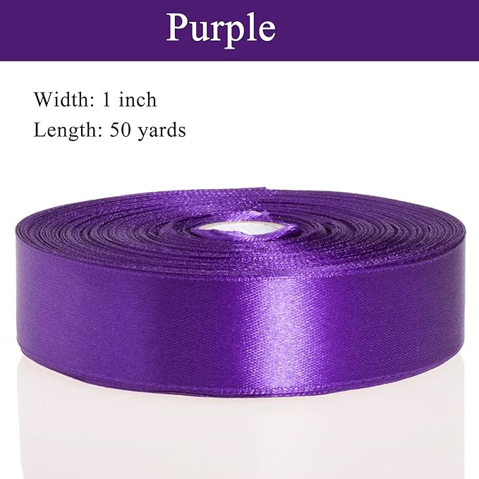 1 Inch Purple Solid Satin Ribbon, 50 Yards Craft Fabric Ribbon - Image 2