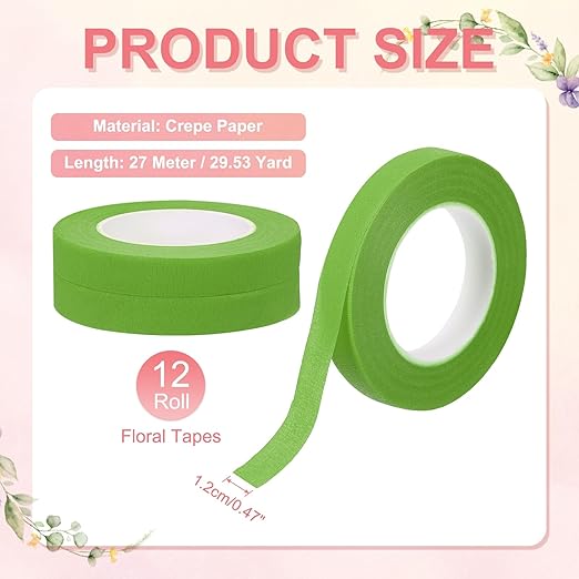 MECCANIXITY 12 Rolls Floral Tapes, 30 Yard x 1/16 in Florist Crepe Flowers - Image 2