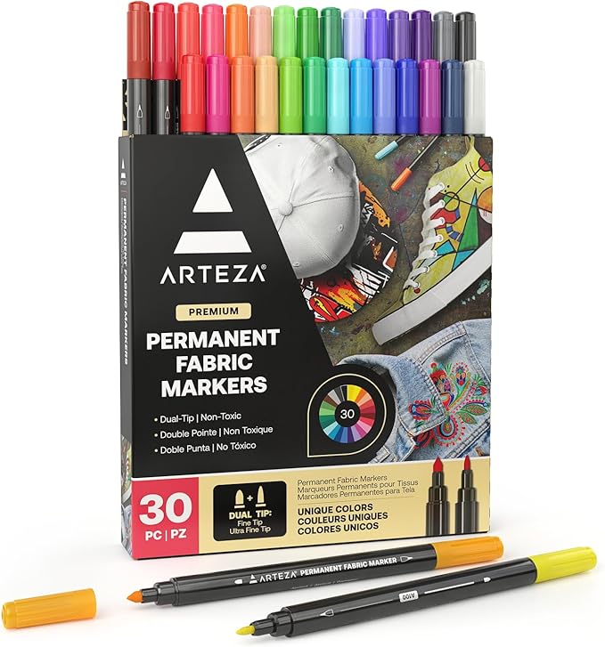 ARTEZA Fabric Markers, Colored Permanent Textile Markers, Dual-Tip Pens by ARTEZA