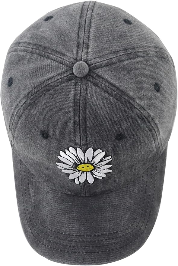 Pickleball Hat for Women, Adjustable Cotton Embroidered Daisy Pickle Ball Baseball Cap