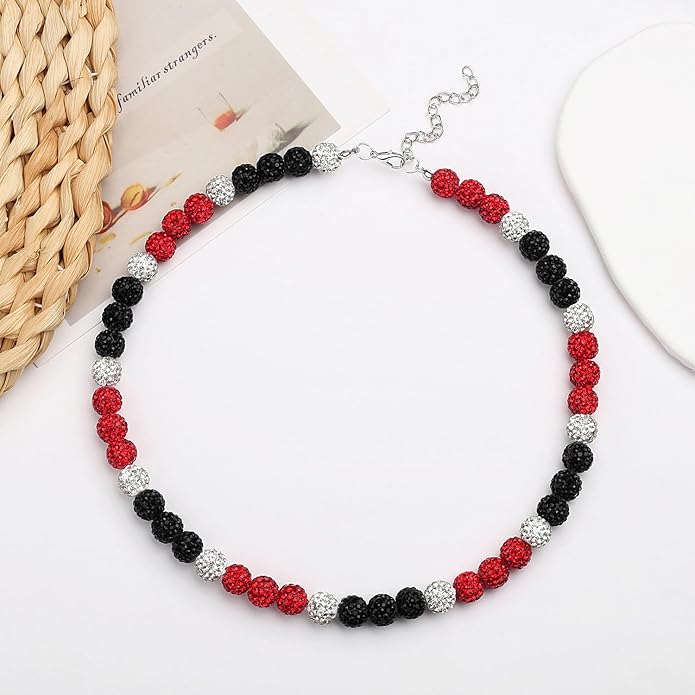 QINJIEJIE Baseball Necklace for Men Glitter Bling Rhinestone Beaded Collection Necklace for Women 16/18in Inspired Sports Jewelry Baseball Chain Cool Gifts for Baseball Players Team Lovers